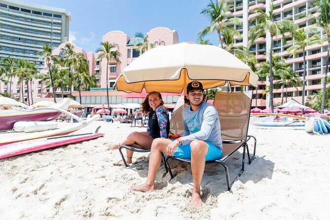 Beach Umbrella and Chair Set Rental - Front-Row Waikiki Under the Royal Hawaiian Umbrellas