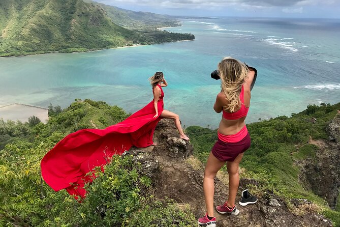 Flying Dress Photoshoot on Oahu - Volcanic Rock Walk: Where the Scenery Gets Better