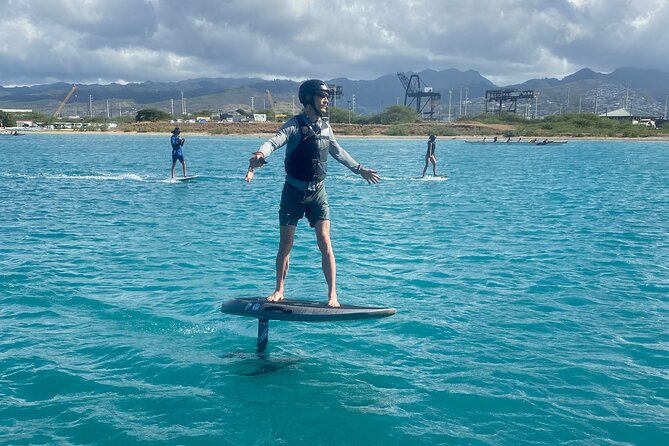 Group of 2 + mid length eFoil experience Honolulu HAWAII - Safety gear plus patient coaching: why people feel confident fast