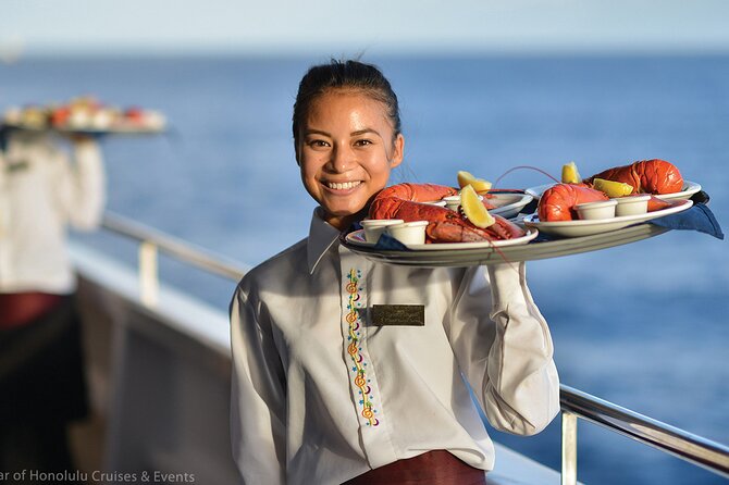 Honolulu: Three Star Deluxe Sunset Dinner Cruise and Show - The 5-Course Dinner: Lobster or Steak, With Real-World Pacing