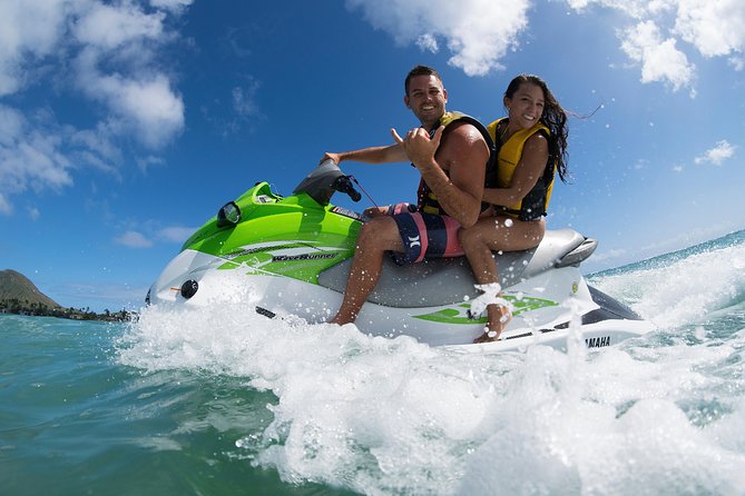 Jet Ski Ride Maunalua Bay. Tandem-2 people ride-price per person - Quick look: Maunalua Bay tandem jet ski ride highlights
