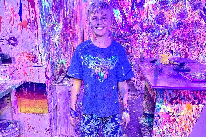 Splatter Art Paint Studio Experience in Hawaii - The Neon Splatter Paint Guns Add-On (UV Glow Fun)